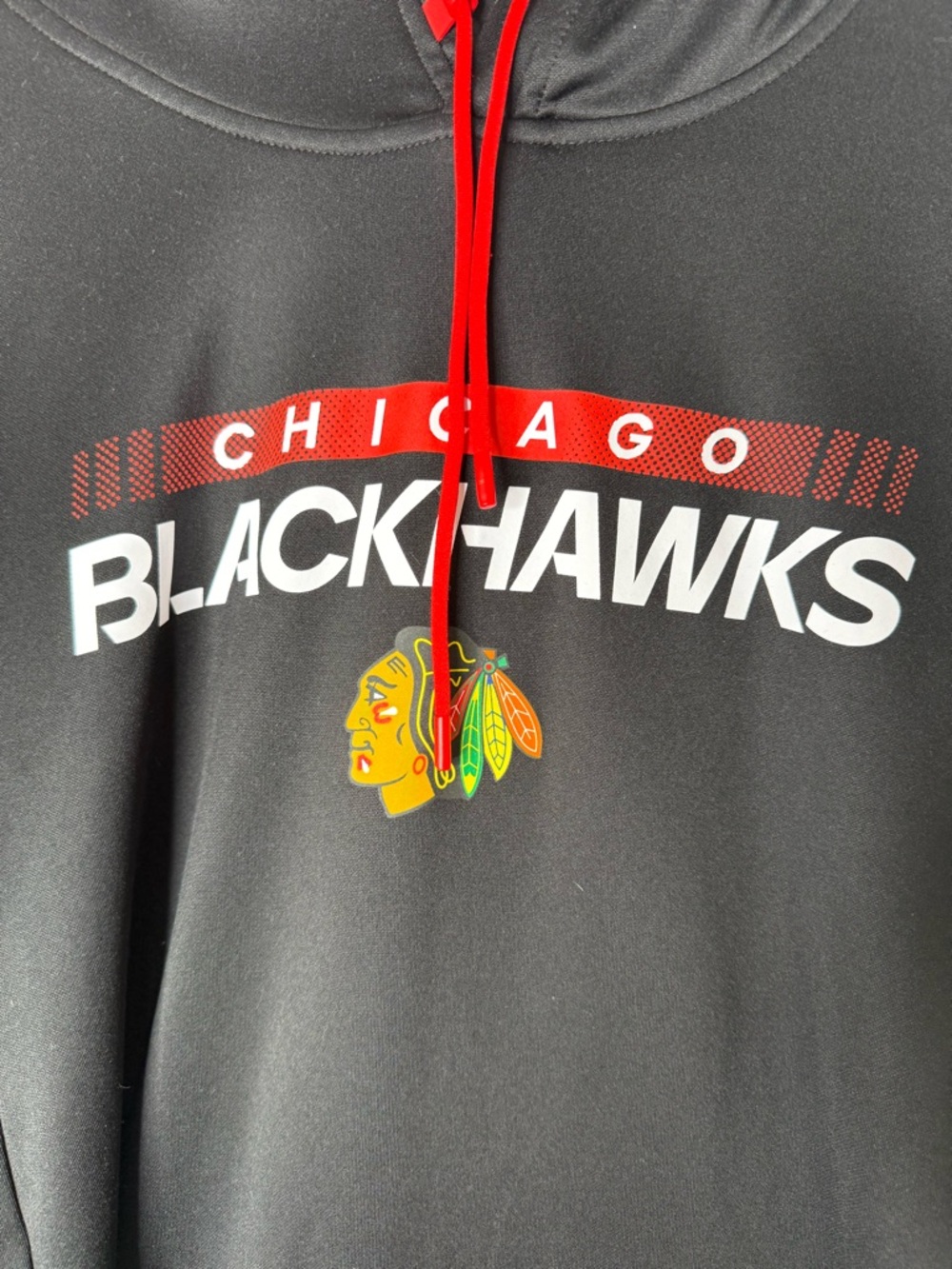 Fanatics Black Chicago Blackhawks Pullover Hoodie with Red Drawstrings - Picture 2 of 6
